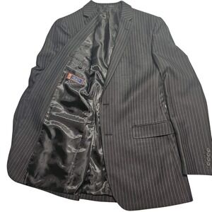 Carlo Lusso Mens 2pc Pinstripe Suit Charcoal Gray 42L Blazer 42/36 Pants